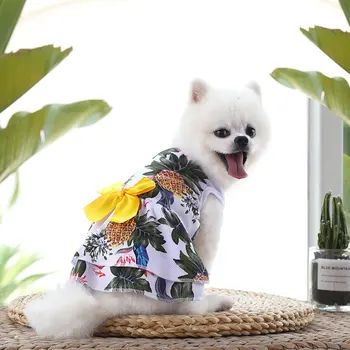 Câine De Companie Pisica Rochie Pentru Câini De Talie Mică De Ananas Hawaiian Arc Catelus Rochii Moale Respirabil Fusta Pentru Primavara Vara Toamna Haine De Câine