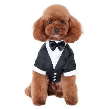 Câinele Cămașă de Companie Cățeluș Mic Câine Haine, Costum Elegant Papion Costum de Nunta Cămașă Formală Smoching cu papion Negru