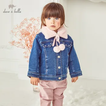 DBS15018 dave bella iarna pentru copii fete de moda solid butonul haină de blană pentru copii topuri infant toddler îmbrăcăminte exterioară 0