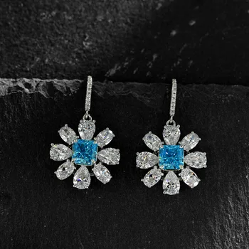 DIMINGKE 7*7MM Portocaliu Galben Albastru Ridicat de Carbon Diamant Crizantema Cercei Femeie S925 Argint Bijuterii de Nunta Petrecere 0