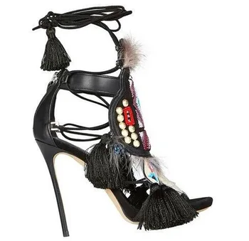 De Vară Nou Design Pentru Femei Sandale De Curea Glezna Spike Toc Ciucuri Sandale Spike Totem Gladiator Sandale Pantofi Rochie
