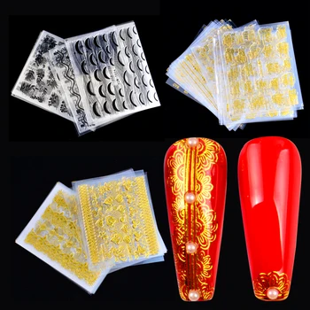 De aur 3D Nail Art Autocolante Adezive Geometrice, Dungi, Linie de Design Folii Glisante Pentru Unghii Decor Decal Manichiura 0