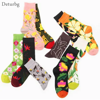 Deturbg Swag Drăguț Șosete de Bumbac Fericit Iarba Sosete Unisex Streetwear Casual Florale de Animale de Imprimare Amuzant Mijlocul Ciorapi sokken NW06