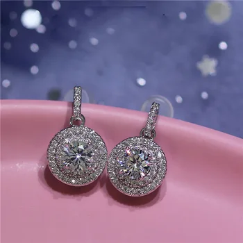 Diamant S925 Argint Bijuterii Cercei Stud pentru Femei Rotund Drăguț/Romantic Nunta de Argint Cercei cu Diamante pentru Femei 0