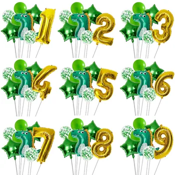 Dinozaur Baloane Set 32Inch Numărul Balon de Folie Verde Latex Confetti Globos Pentru Băiatul Copii Dino Temă Petrecere de Aniversare Decor