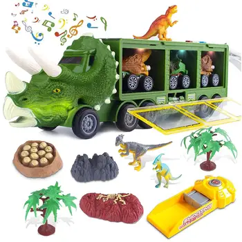 Dinozaurii Camion Jucarii Set Dinozaur Model de Stocare Masini cu Lumini și Muzică de Transport Jucării pentru Băiat și Fată 0