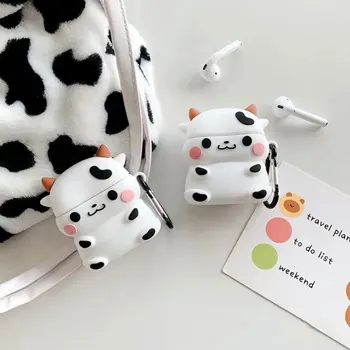 Drăguț Pentru AirPods 1 2 Pro Caz de Desene animate 3D de Vacă Lapte de Bovine Cutie de Ceai Silicon Moale fără Fir Bluetooth Casti Proteja Capacul de Animale