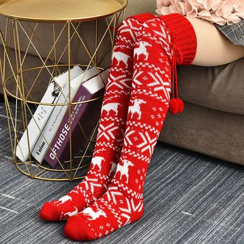 Femei Crăciun Lung Tricotate Ciorapi Pentru Fete Doamnelor Femei Iarna Cald Tricot Coapsa Inalta Șosete Peste Genunchi Șosete 1