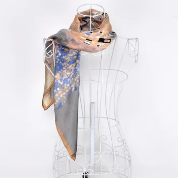 Femei de moda Eșarfă de Mătase Bandană Hijab Brand de Lux de Designer Pictură în Ulei al lui Gustav Klimt, 