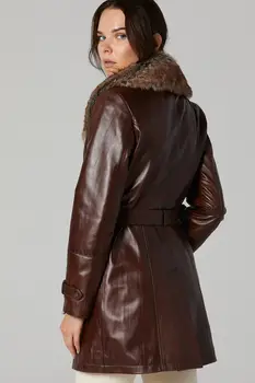 Femei maro slim genuine piele de oaie haina casual toamna și haine de iarnă livrare gratuita Sacou Lung 0