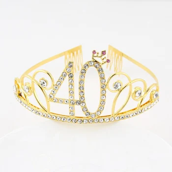 Fericit de-a 30 a 40 a 50 a 60-a Aniversare Tiara Coroana pentru Femei Stras de Cristal de Ziua de naștere a Reginei Bentita Petrecere Decoratiuni