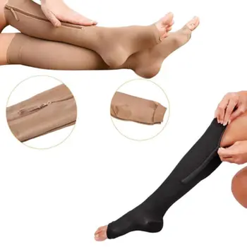 Fermoar Ciorapi De Compresie Bărbați Și Femei Presiune Nailon Fermoar Sosete Unisex Picior De Sprijin Întinde Presiune Deget De La Picior Deschis Șosete Lungi