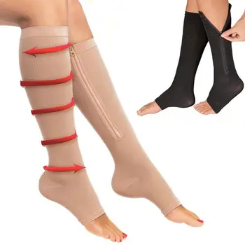Fermoar Ciorapi De Compresie Bărbați Și Femei Presiune Nailon Fermoar Sosete Unisex Picior De Sprijin Întinde Presiune Deget De La Picior Deschis Șosete Lungi 1
