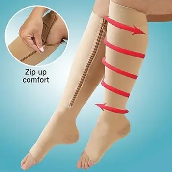 Fermoar Ciorapi De Compresie Bărbați Și Femei Presiune Nailon Fermoar Sosete Unisex Picior De Sprijin Întinde Presiune Deget De La Picior Deschis Șosete Lungi 2