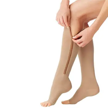 Fermoar Ciorapi De Compresie Bărbați Și Femei Presiune Nailon Fermoar Sosete Unisex Picior De Sprijin Întinde Presiune Deget De La Picior Deschis Șosete Lungi 5