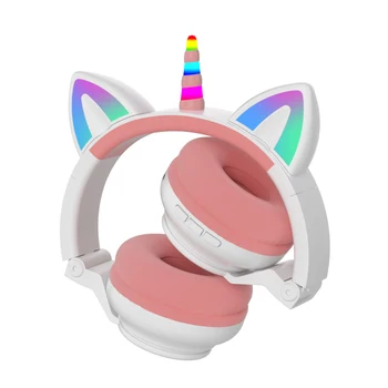 Flash de Lumină Urechi de Pisică Drăguț Unicorn Căști fără Fir Copil Fata de Muzica Stereo Cască Bluetooth Telefon-compatibil Luminos Cască