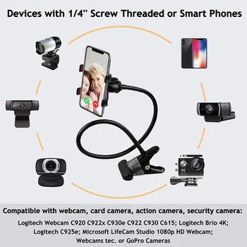Flexibil Webcam Stand Camera Suport pentru Telefonul Mobil, Suport pentru Gopro/Logitech Masă Pat Birou Montat Gooseneck Prindere Clip
