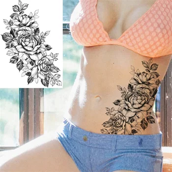 Floare De Flori Tatuaje Temporare Pentru Femei Fete Fals A Crescut De Bujor Tatuaje Autocolant Sweatpea Slava Floral Negru Tatuaje Transferabile