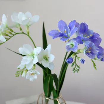 Flori artificiale 3D Orhidee Cymbidium Sârmă de Fier Flexibil de Doi incarcatori Violet Decor Alb Cu Frunze de Acasa Albastru Nunta Fluture