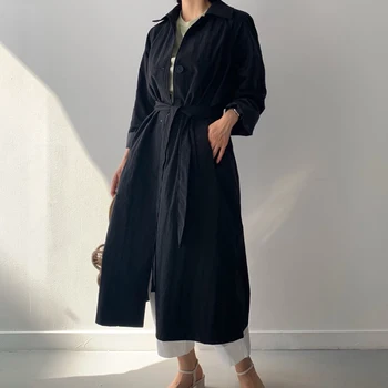 GALCAUR coreeană de Moda Trench Pentru Femei Rever Guler cu Maneci Lungi Eșarfe Solid Haine Casual Haine de sex Feminin 2021 Stil Nou