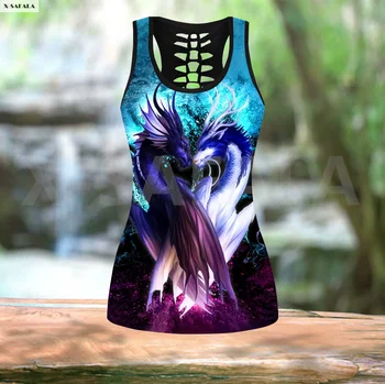 Galaxy Dragon Cuplu din Două Piese Yoga Set Femeile de Imprimare 3D Vesta Gol Rezervor de Top Talie Mare Legging Vara Casual Sport