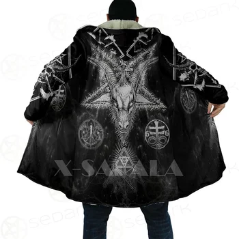 Gros Cald Mantie cu Glugă pentru Femei Barbati Satanice Craniu simbol Tatuaj Palton Haina de Vânt Fleece Cape Haina cu Glugă Pătură-5