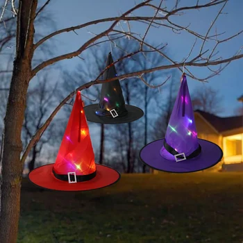 Halloween-ul a CONDUS Agățat Ornamente de Pălării de Vrăjitoare Lumini Stralucitoare Withches Pălării Suspensie Copac Decor de Gradina Copii Adulți Halloon Cadouri 0