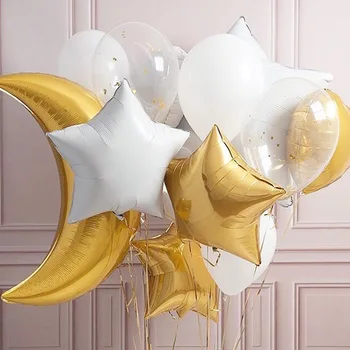 Heliu Folie de Luna, Stele, Baloane nunta, petrecere de aniversare globos Adult Aur alb DIY copil de dus pentru copii jucarii de anul nou decoratiuni 0