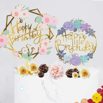 INS Planta Happy Birthday Cake Topper de Aur, Argint Acrilice Petrecerea de Ziua Cupcake Topper pentru Copii Desert Decor Copil de Dus