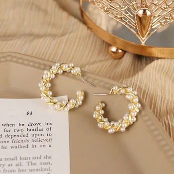 IPARAM Femei Perla Hoop Cercei Moda coreeană Geometrice Perla de Aur din Aliaj de sex Feminin Cercei de Nunta Mireasa Cercei Bijuterii