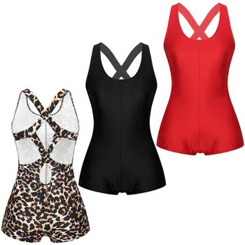 Iiniim Moda pentru Femei Leopard Lenjerie Teddies Body fără Mâneci Scurte Salopete de Fitness Gol Afară Tricou Sexy Streetwear 0