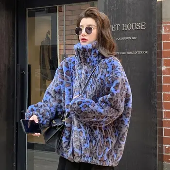 Imitație de blană haină de leopard de lână de miel pentru femei cardigan scurt vrac moda noua sacou cald de Pluș în haina de iarna 0