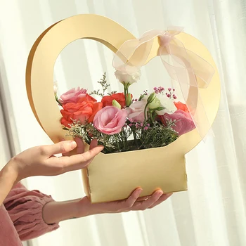 Inima Portabile, Cutii De Flori Romantice De Ambalare Cutie De Hârtie De Dragoste Coș De Flori Pentru Femeile Cos Cadou Kraft Pentru Saci De Hârtie De Ambalaj Cadou