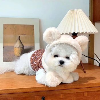 Ins Câine Drăguț Haine Gratuit Pălărie De Lână Îmbrăcăminte Pentru Animale De Companie Câine Vestă Câini Hoodied Animale De Companie Bumbac Căptușit Haine Ursulet Mic Costum De Câine
