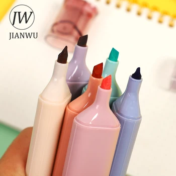 JIANWU 6 Buc/Set Morandi Sfat Moale Evidențiere Mare Capacitate Simplu Marker Scrapbooking Jurnal Stilou Fluorescent Kawaii Papetărie 0