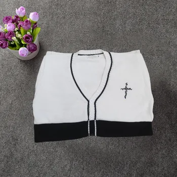 Japoneze JK Cardigan Tricot haine cu maneci Lungi V-Neck Pulover Cruce broderie Secundar de culoare Negru & Alb
