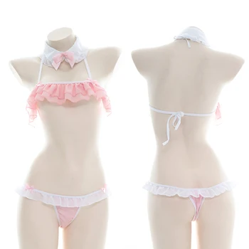 Japoneze Lolita Fete Kawaii Menajera Ciufulit Guler De Camasa De Lenjerie Lenjerie De Corp Set De Pijamale Roz Sex Feminin Costum Bikini Chilotei Sutien Seturi 1