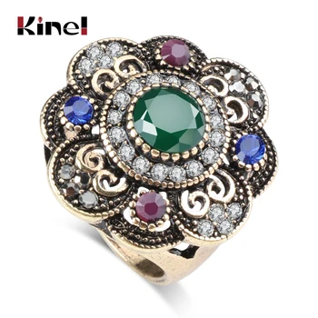 Kinel Vintage Verde Cristal Inel De Aur Antic Culoare Turc Metal Rășină Inele Pentru Femei Partid Bijuterii Anel Anillo