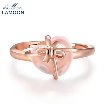 LAMOON Inima 9x10mm Naturale, pietre semipretioase Cuart roz Argint 925 Bijuterii Inel de Nunta cu LMRI051 0