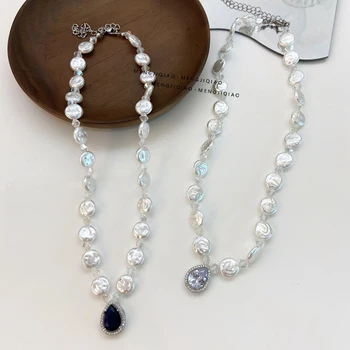 MENGJIQIAO Epocă Baroco Stil de apă Dulce Pearl Colier Pentru Femei Fete Elegante Waterdrop Cristal Pandantiv Collares Bijuterii