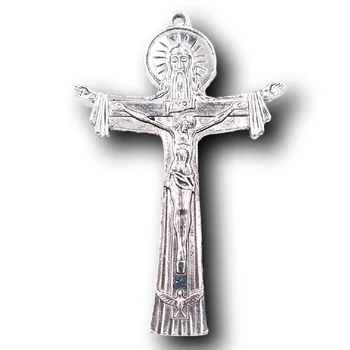 Mare Sfânta Treime Cross 3D Pandantive Metalice, 76*50mm Tatăl, Fiul și Spiritul sfintei cruci Farmece Medalie, Argint Placat cu Ton A2296