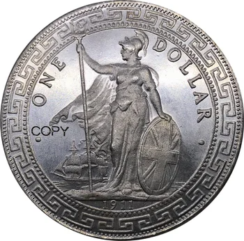 Marea BRITANIE 1911 Moneda Regatului Unit 1 Dolar Comerciale Britanice de cupru si nichel Placat cu Argint Hong Kong Metal Cadou Suvenir de Colectie Monede