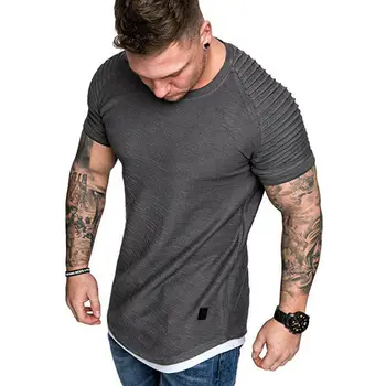 Men ' s T-Shirt Cutat Încrețită Slim Fit O-Gat Maneci Scurte Musculare Solide Bluze Casual Tricouri de Vara Tricou Basic 2020 Nou 0