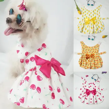 Mici Proaspete Bowknot Fructe Imprimate Rochie De Printesa Câine Rochie Pentru Câini De Talie Mică De Bumbac, Fuste De Vara Roz Galben Chihuahua De Îmbrăcăminte