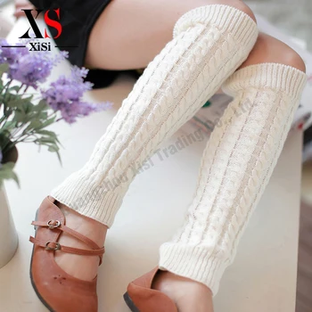 Moda Răsucite Leggins-Uri De Stocare De Iarnă De Culoare Solidă De Tricotat Încălzit De Picior Pentru Femei Croșetat Trim Jambierele