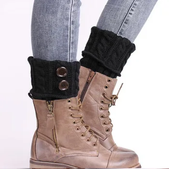 Moda buton dublu cablu tricotate boot cuff scurt picior cald womens boot sosete tricotate poftă de mâncare cizme de moda accesorii