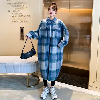Moda strat de lână 2021 toamna/iarna nou stil liber carouri single-breasted mid-lungime haina coreean de îmbrăcăminte pentru femei