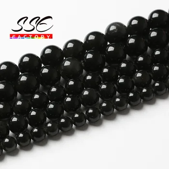 Naturale Obsidian Negru Piatra Margele Rotunde Pentru a Face Bijuterii Vrac Distanțiere Margele DIY Brățară Accesorii 4 6 8 10 12 mm 15