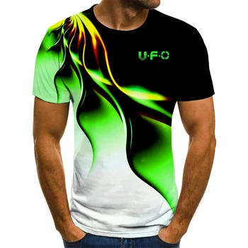 Noi casual OZN flacără bărbați T-shirt de imprimare 3D moda gât rotund maneci scurte largi respirabil sport funcționare supradimensionate T-shirt
