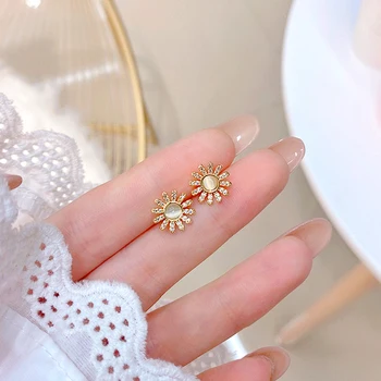 Noul Design Popular de 14K Aur Adevărat Opal Flori de Soare Cercei pentru Femei Bijuterii de Fată S925 Argint Ac Strălucitor AAA Stud Zircon Cadou 3